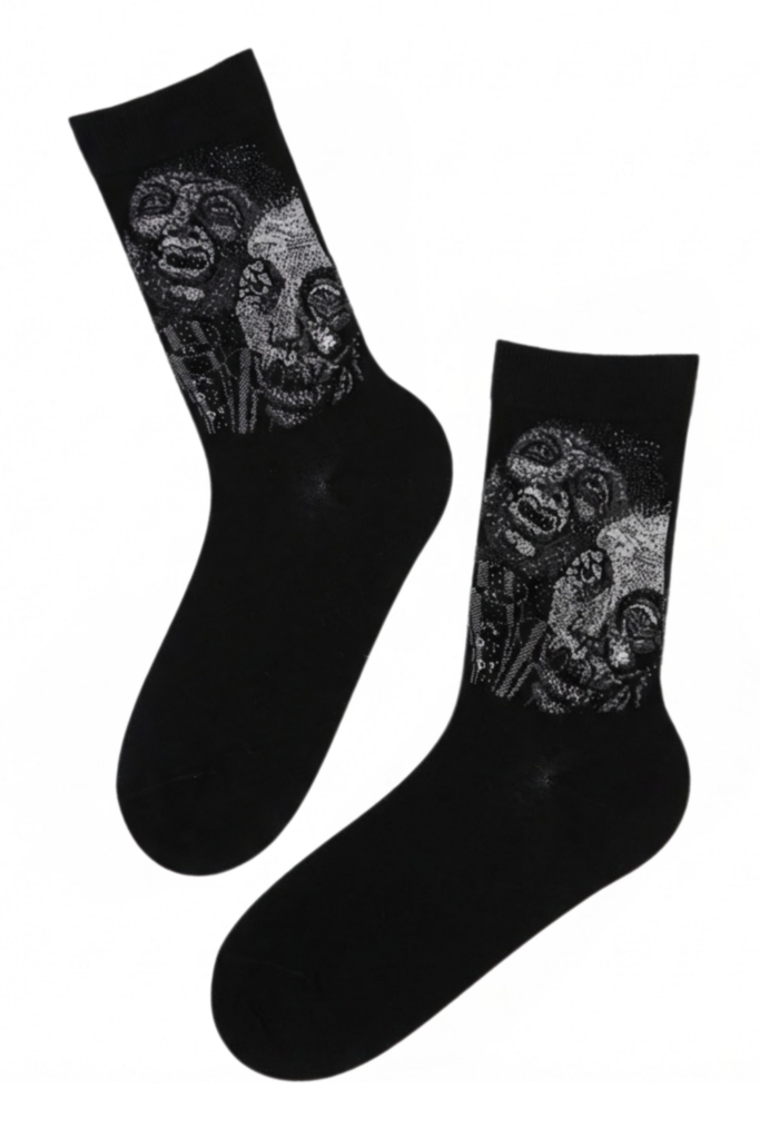 Museum socks featuring Eduard Wiiralt's Absinthe Drinkers artwork – black cotton socks with art print