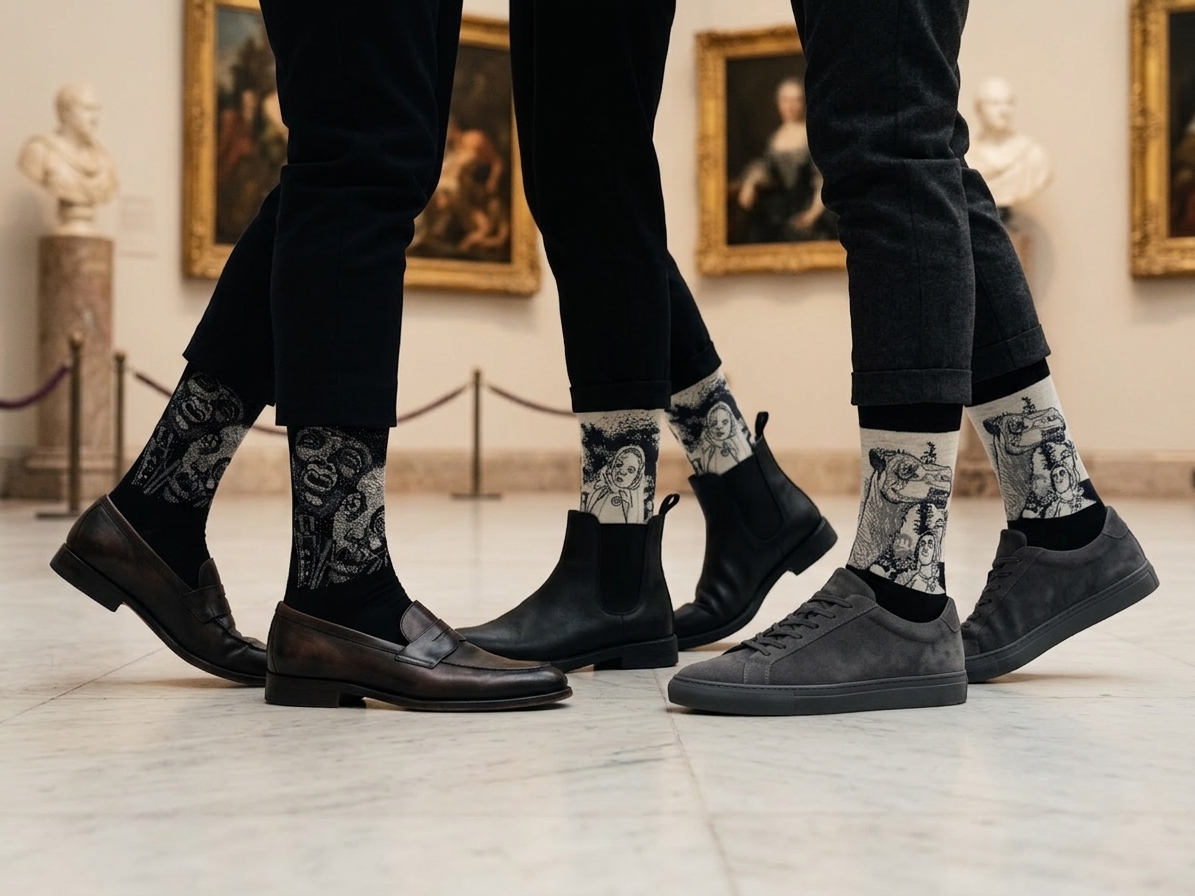 Museumist art socks collection inspired by Estonian museum masterpieces – colorful knitted socks featuring artwork by Eduard Wiiralt